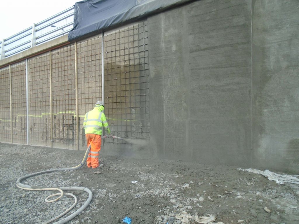 High performance webercem spray DSF by Saint-Gobain Weber was specified by BAM Ritchies for the repair of a concrete retaining wall in Falkirk.